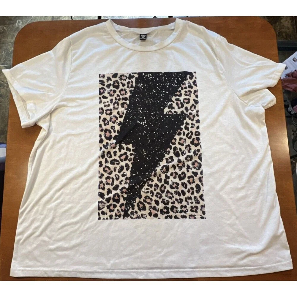 SHEIN T Shirt Womens 4XL Leopard Lightning Bolt Minimalist Edge Retro 90s Punk - Picture 2 of 10
